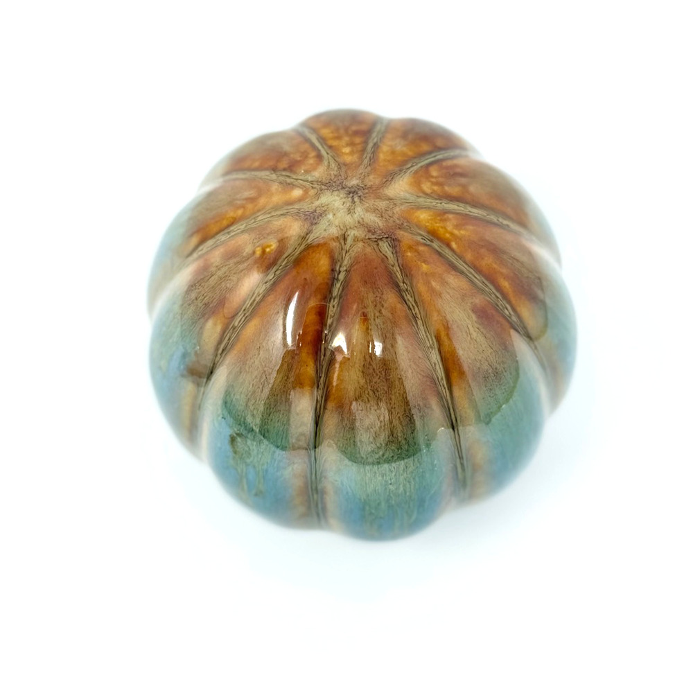 Studio Art Pottery Ribbed Ceramic Sphere Orb Paperweight Decor 4" MCM